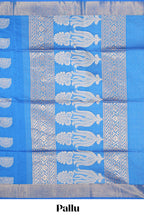 Blue butta zari motifs design kota cotton saree with self zari border and contrast blouse