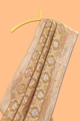 Olive gold floral motifs design kota cotton saree with self zari border and contrast blouse