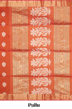 Bright Orange floral zari motifs kota cotton saree with self zari border and contrast blouse