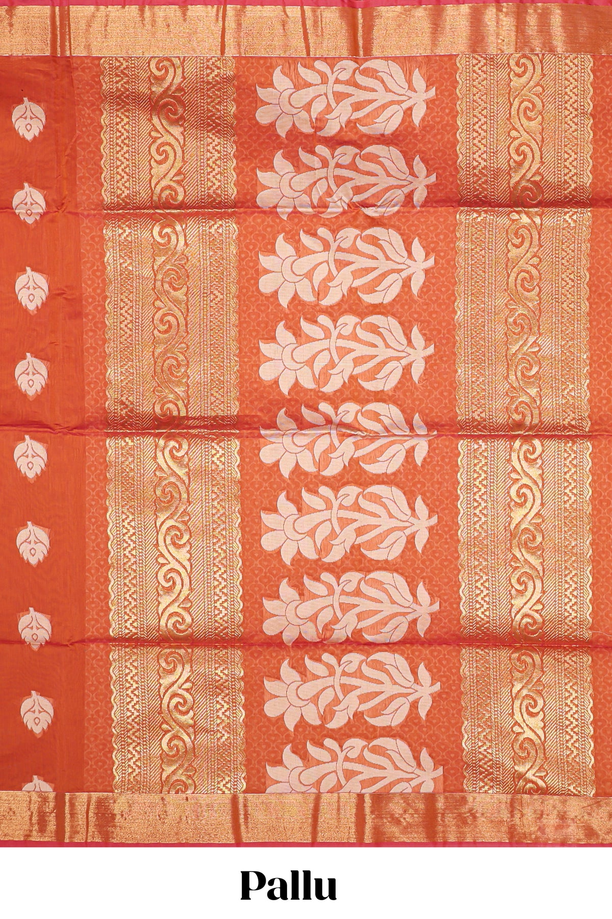 Bright Orange floral zari motifs kota cotton saree with self zari border and contrast blouse