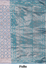 Powder blue floral motifs design kota cotton saree with self zari border and contrast blouse