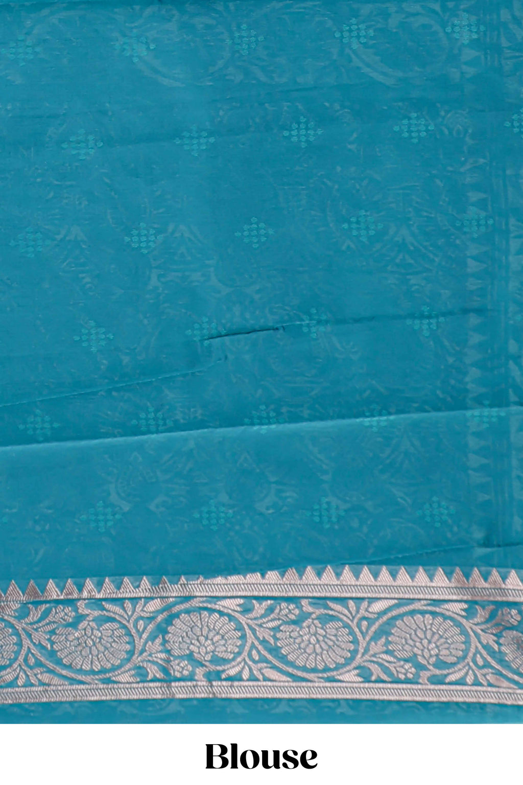 Powder blue floral motifs design kota cotton saree with self zari border and contrast blouse