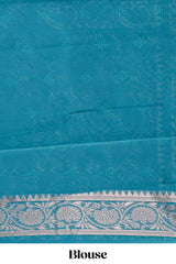Powder blue floral motifs design kota cotton saree with self zari border and contrast blouse