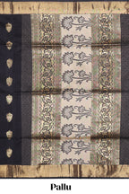 Black floral zari motifs kota cotton saree with self zari border and contrast blouse