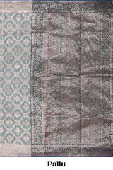 Powder green floral motifs design kota cotton saree with self zari border and contrast blouse