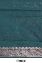 Powder green floral motifs design kota cotton saree with self zari border and contrast blouse