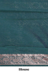 Powder green floral motifs design kota cotton saree with self zari border and contrast blouse