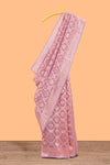 Pink floral motifs design kota cotton saree with self zari border and contrast blouse