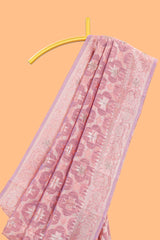 Pink floral motifs design kota cotton saree with self zari border and contrast blouse