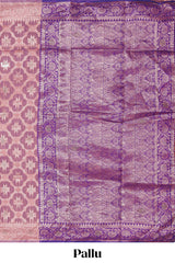 Pink floral motifs design kota cotton saree with self zari border and contrast blouse