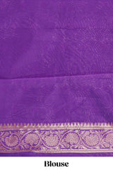 Pink floral motifs design kota cotton saree with self zari border and contrast blouse
