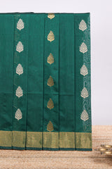 Green floral zari motifs kota cotton saree with self zari border and contrast blouse