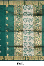Green floral zari motifs kota cotton saree with self zari border and contrast blouse