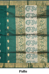 Green floral zari motifs kota cotton saree with self zari border and contrast blouse