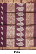 Deep maroon leaf zari motifs kota cotton saree with self zari border and contrast blouse