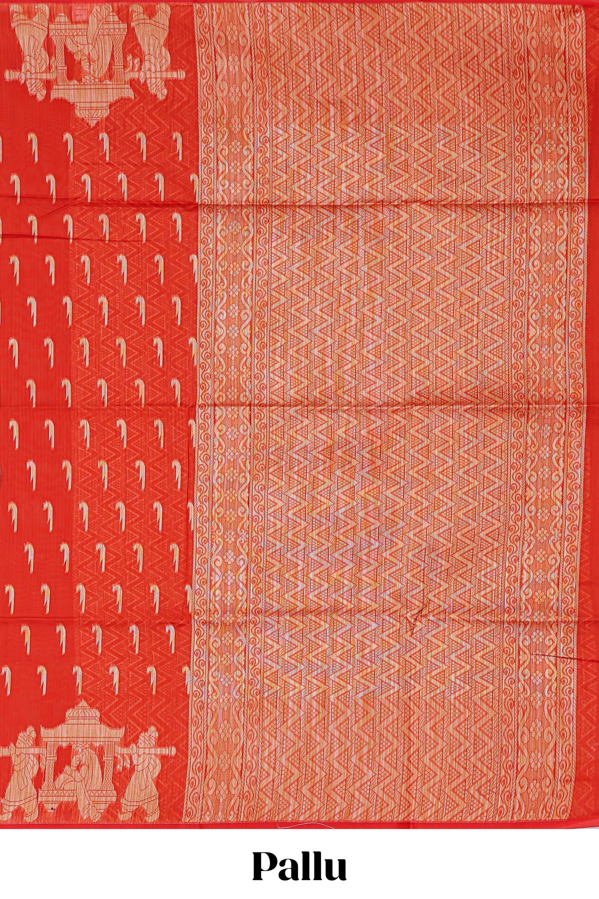 Orange paithani design motifs kota cotton saree with self border with beautiful palak motifs and contrast blouse