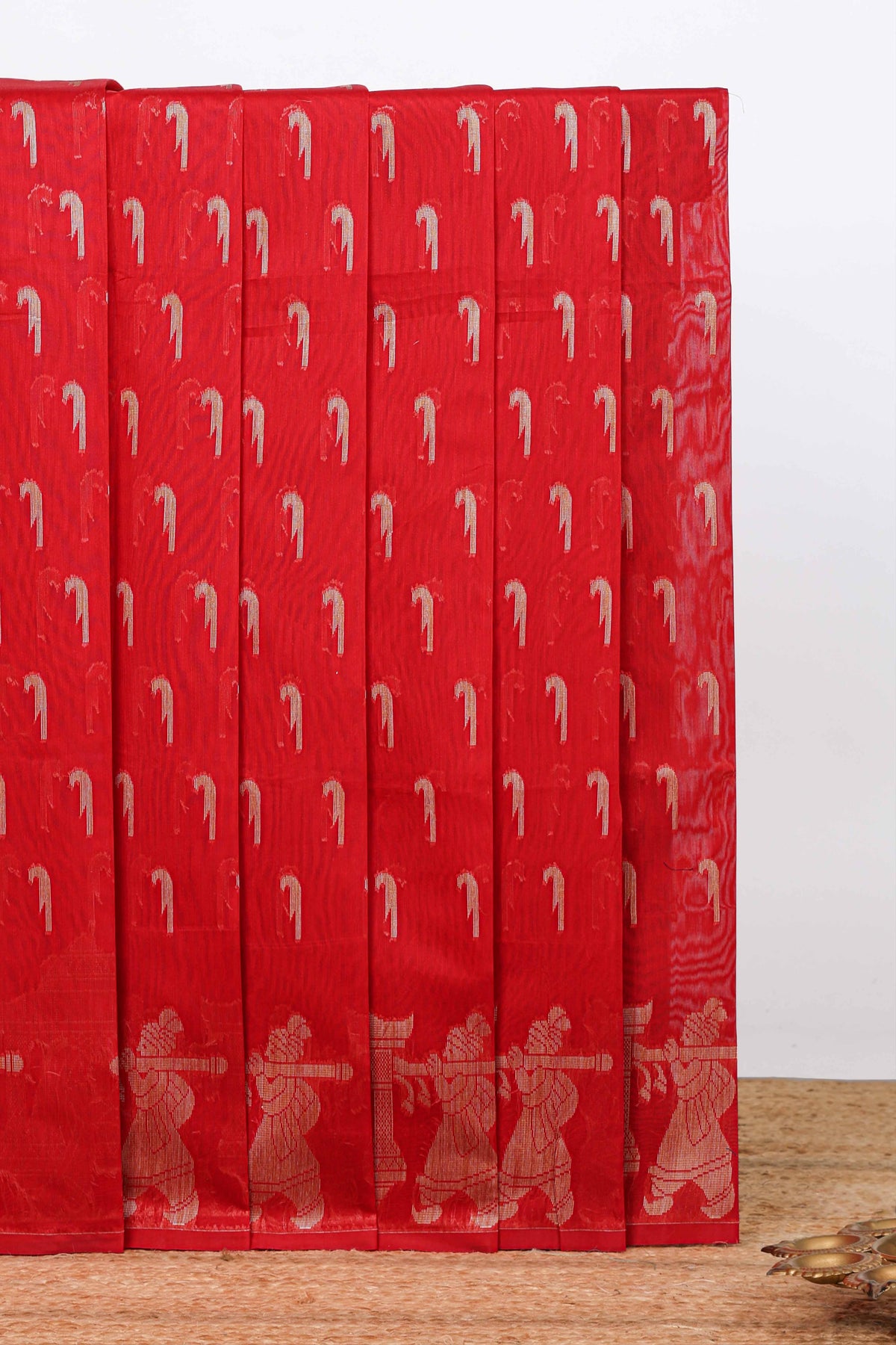 Bright red paithani design motifs kota cotton saree with self border with beautiful palak motifs and contrast blouse
