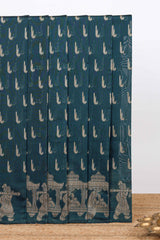 Deep teal blue paithani design motifs kota cotton saree with self border with beautiful palak motifs and contrast blouse