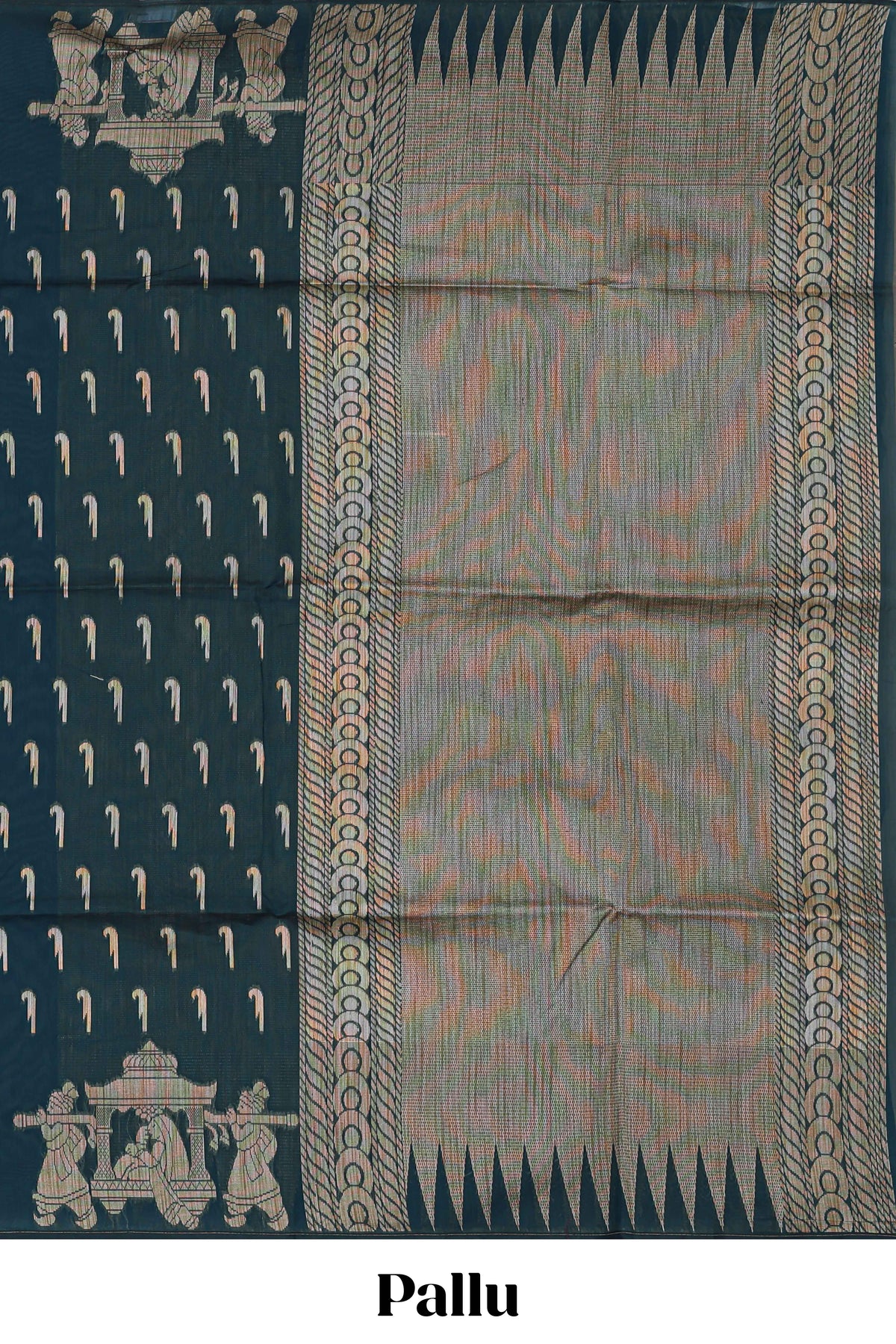 Deep teal blue paithani design motifs kota cotton saree with self border with beautiful palak motifs and contrast blouse