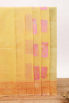 Yellow geometric motifs design kota cotton saree with self zari border and contrast blouse