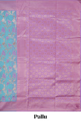 Blue floral motifs design kota cotton saree with contrast zari border and blouse