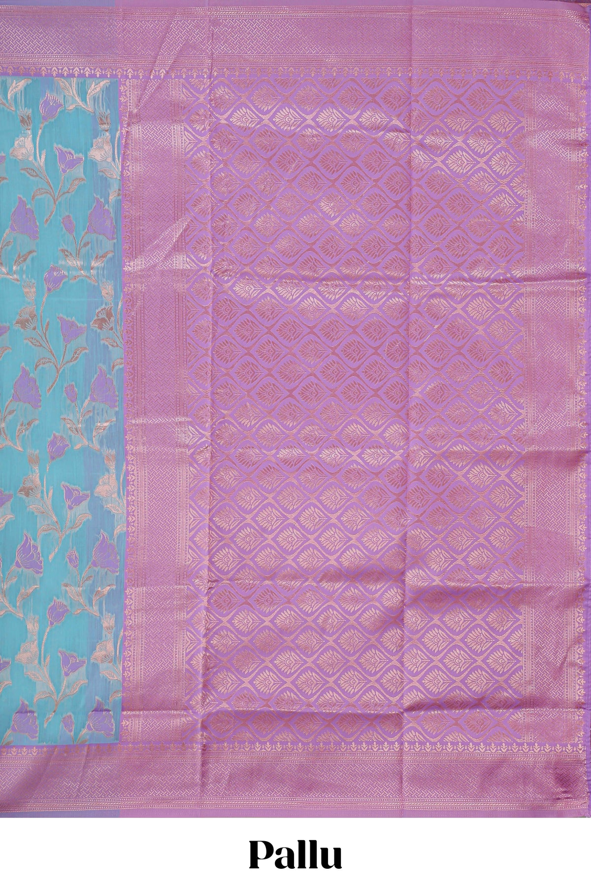 Blue floral motifs design kota cotton saree with contrast zari border and blouse