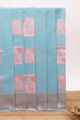 Blue geometric motifs design kota cotton saree with self zari border and contrast blouse