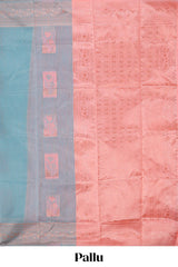 Blue geometric motifs design kota cotton saree with self zari border and contrast blouse