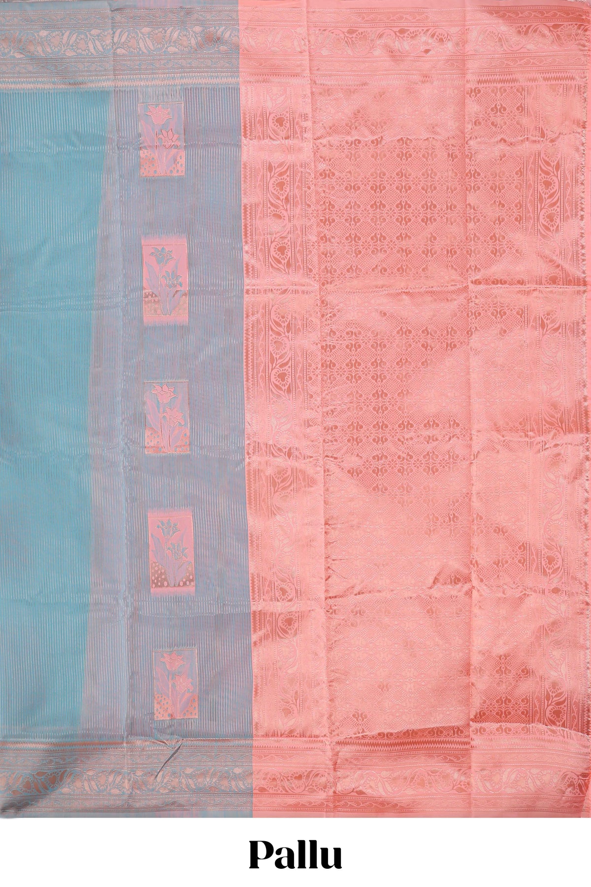 Blue geometric motifs design kota cotton saree with self zari border and contrast blouse