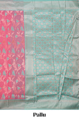 Pink floral motifs design kota cotton saree with contrast zari border and blouse