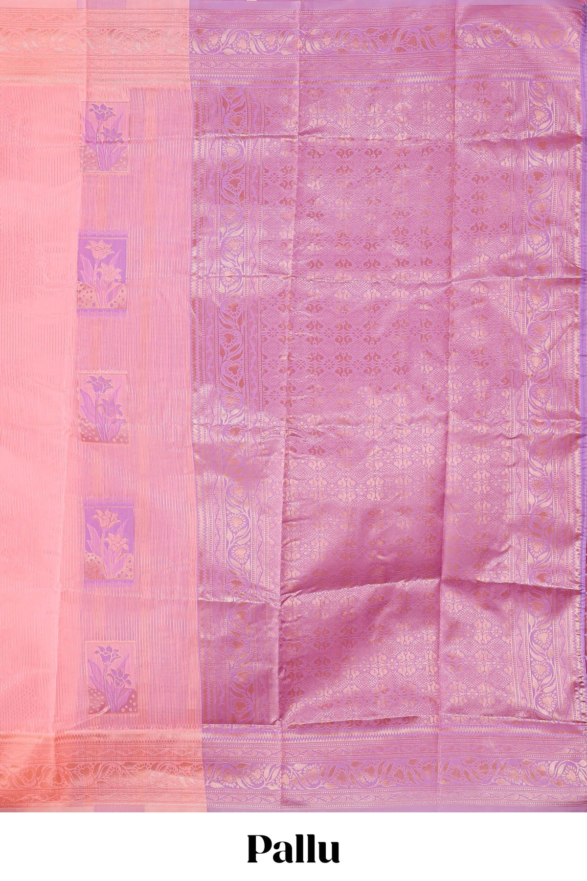 Pink geometric motifs design kota cotton saree with self zari border and contrast blouse