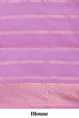 Pink geometric motifs design kota cotton saree with self zari border and contrast blouse