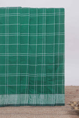 Green checked kovai cotton saree with self border and matching blouse