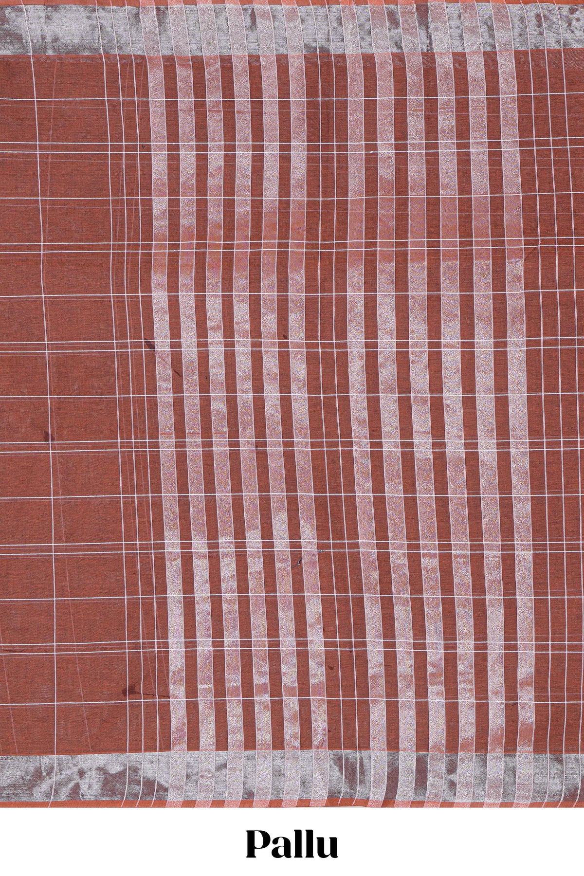Rust orange checked kovai cotton saree with self border and matching blouse