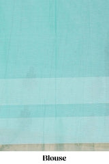 Light blue butta motif designs kovai cotton saree with contrast zari border and matching blouse
