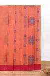 Orange striped kovai cotton saree with contrast border along with paisley-shaped floral design pallu and matching blouse