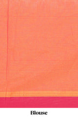 Orange striped kovai cotton saree with contrast border along with paisley-shaped floral design pallu and matching blouse