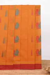 Saffron orange paisley and teardrop motifs kovai cotton saree with contrast border and matching blouse