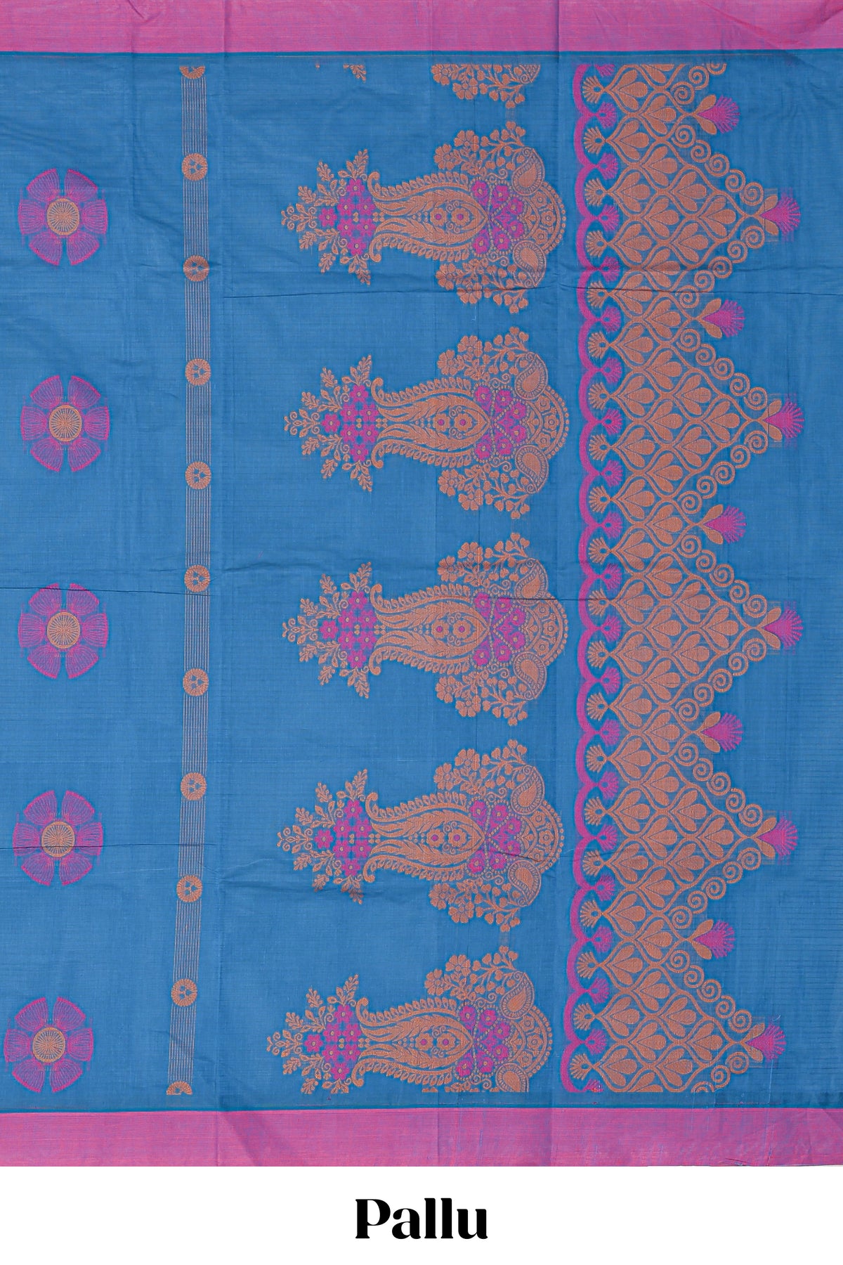 Ink blue floral butta motifs kovai cotton saree with contrast border and matching blouse along with manga motifs pallu