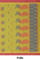 Olive green paisley and teardrop motif designs kovai cotton saree with contrast border and matching blouse