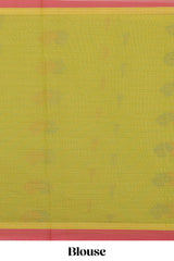 Olive green paisley and teardrop motif designs kovai cotton saree with contrast border and matching blouse