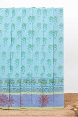 Light blue floral and elephant motifs kovai cotton saree with contrastborder and blouse