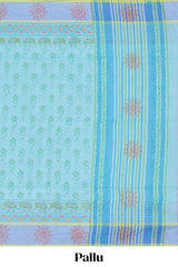 Light blue floral and elephant motifs kovai cotton saree with contrastborder and blouse
