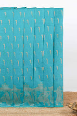 Turquoise blue butta motifs kovai cotton saree with self traditional architectural motifs border and matching blouse