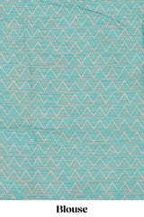 Turquoise blue butta motifs kovai cotton saree with self traditional architectural motifs border and matching blouse