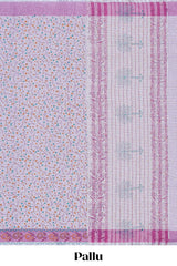 Lavender floral and striped kovai cotton saree with self border and contrast blouse