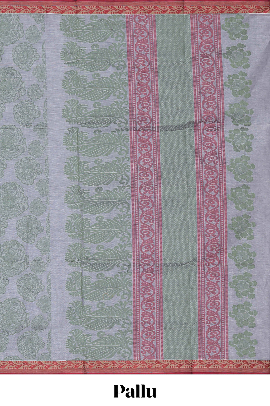 Grey floral design kovai cotton saree with contrast border and matching blouse