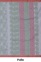 Grey floral design kovai cotton saree with contrast border and matching blouse