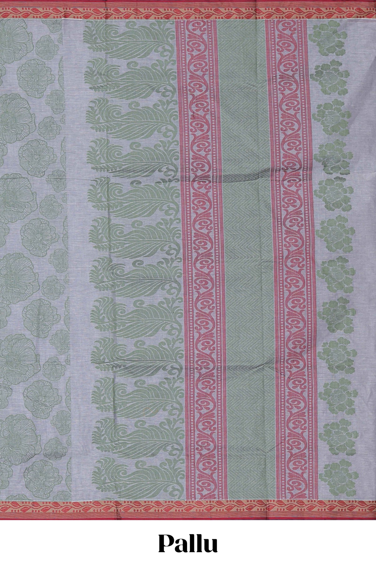 Grey floral design kovai cotton saree with contrast border and matching blouse