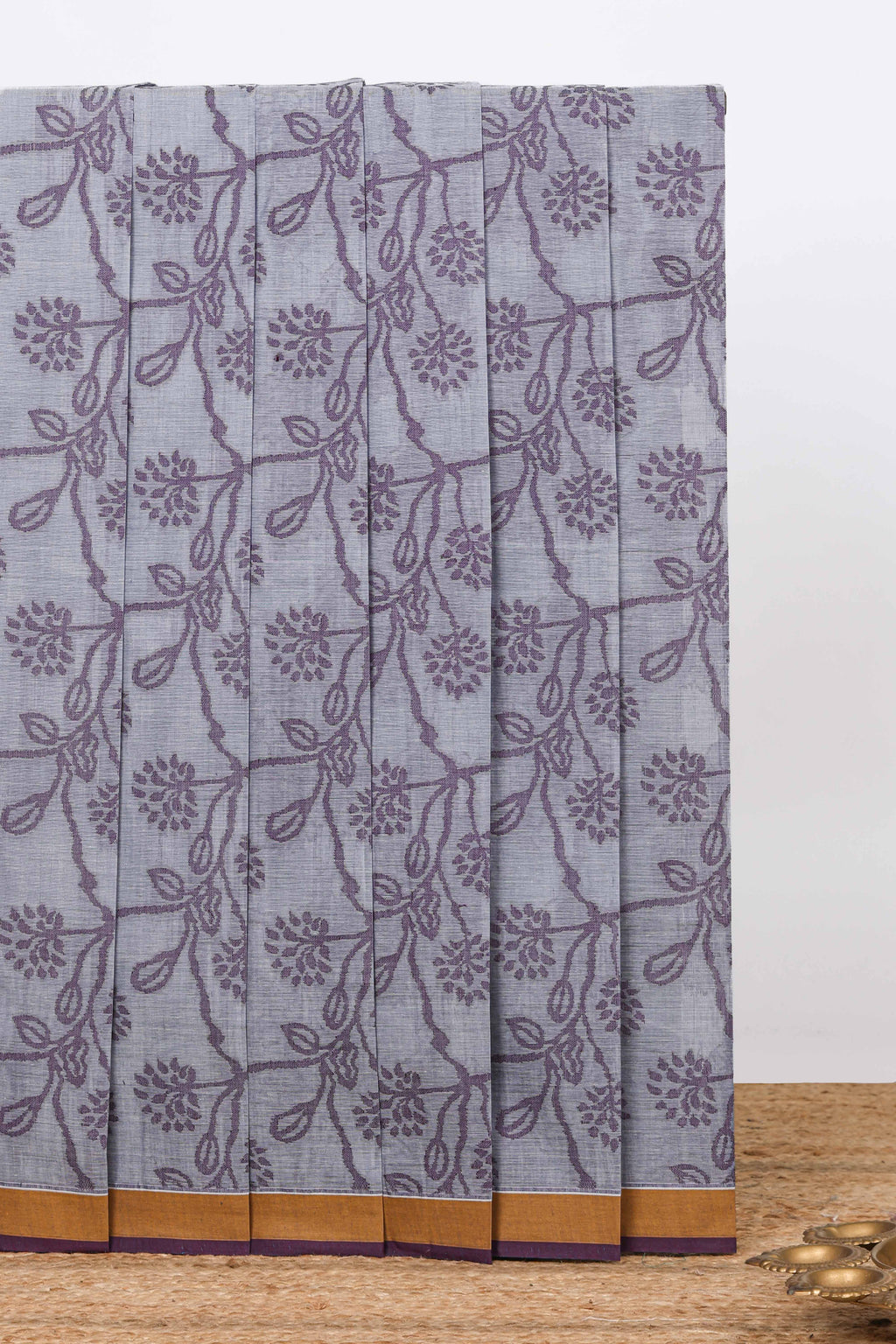 Grey shade floral design kovai cotton saree with contrast border and matching blouse